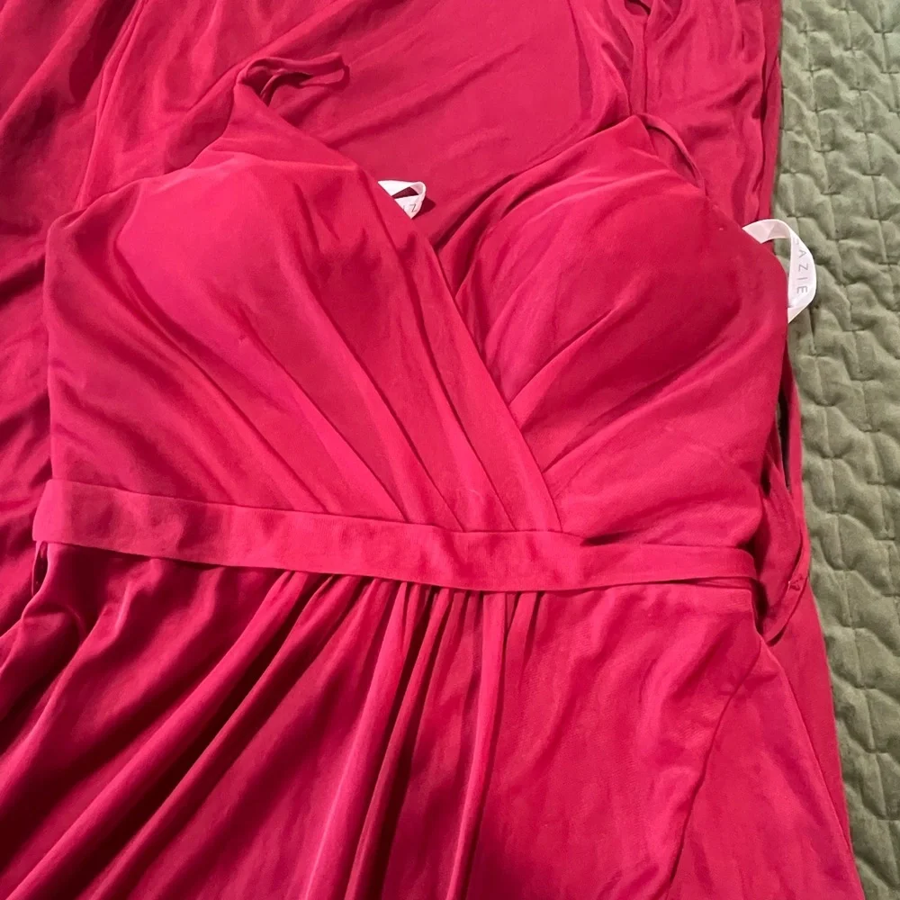 Azazie burgundy maroon maxi‎ dress spaghetti straps size 8A wedding bridesmaid